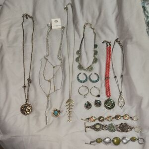 Lucky Brand Turquoise and Coral Mixed-Metal Necklace Set